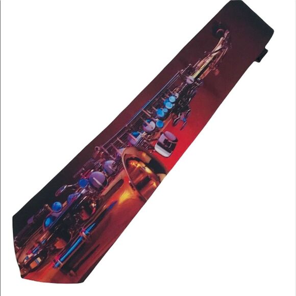 Ralph Marlin Saxophone Tie Red Black - Picture 2 of 5